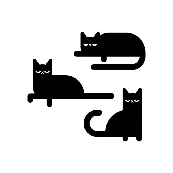 Conjunto Gato Negro Icono Juego Mascotas Vector Ilustración — Archivo Imágenes Vectoriales