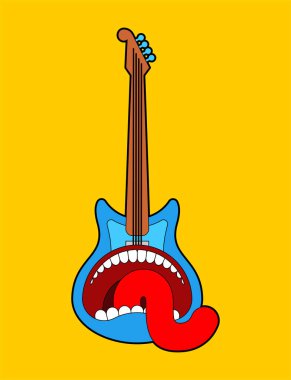 Gitarın ağzı açık. Rock 'n Roll sembolü. vektör illüstrasyonu
