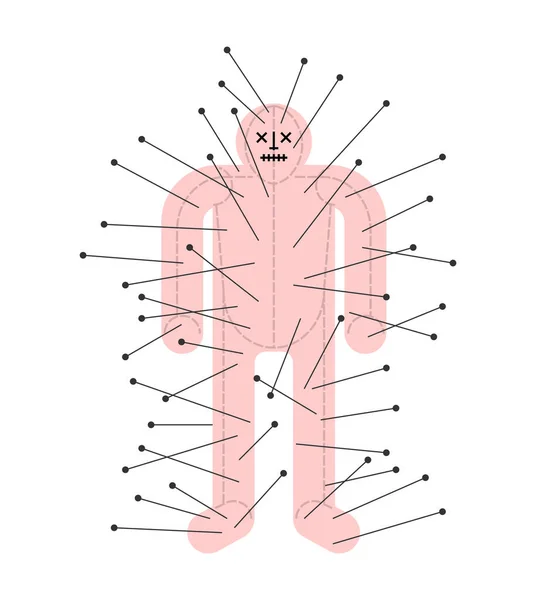 Muñeca Vudú Figura Del Hombre Perforado Con Agujas — Vector de stock