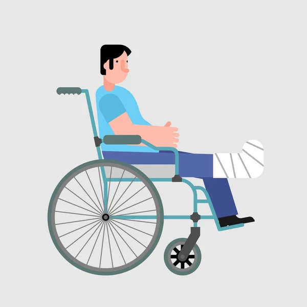 Человек Гипсе Инвалидной Коляске Перелом Ноги — стоковый вектор