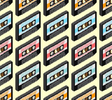 Retro kaset piksel resim modeli. Boombox kaseti 8 bit arkaplan
