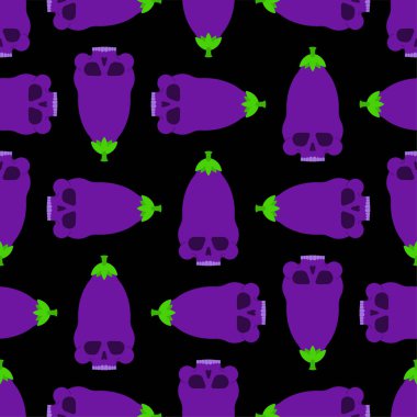 Kafatasında patlıcan izi yok. Patlıcan iskelet arka planı. Ölümcül korkutucu sebze vektör dokusu