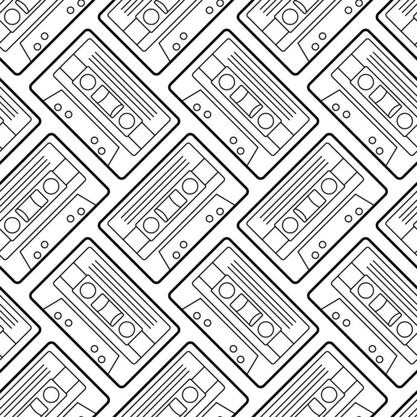 Retro Cassette Pattern Seamless Boombox Cassette Tape Recorder Background — Stock Vector