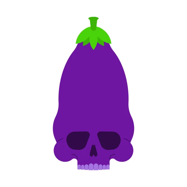 Skull Eggplant Isolated Aubergine Skeleton Deadly Scary Vegetable Vector Illustration — Image vectorielle