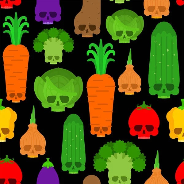 Patrón Verduras Cráneo Sin Costura Fondo Vegetal Terriblemente Aterrador — Vector de stock