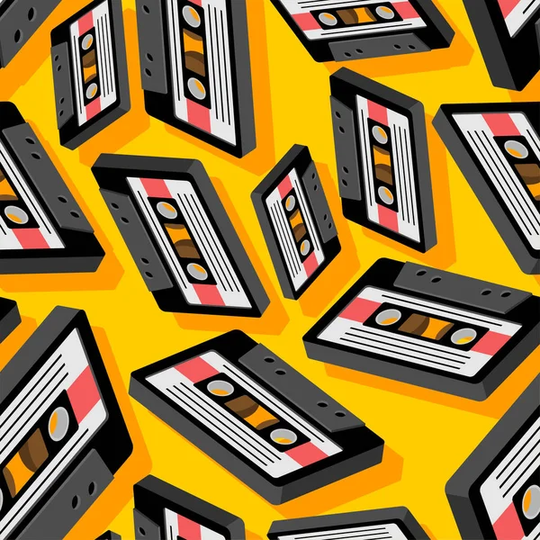 Retro Cassette Pattern Seamless Boombox Cassette Tape Recorder Background — Stock Vector