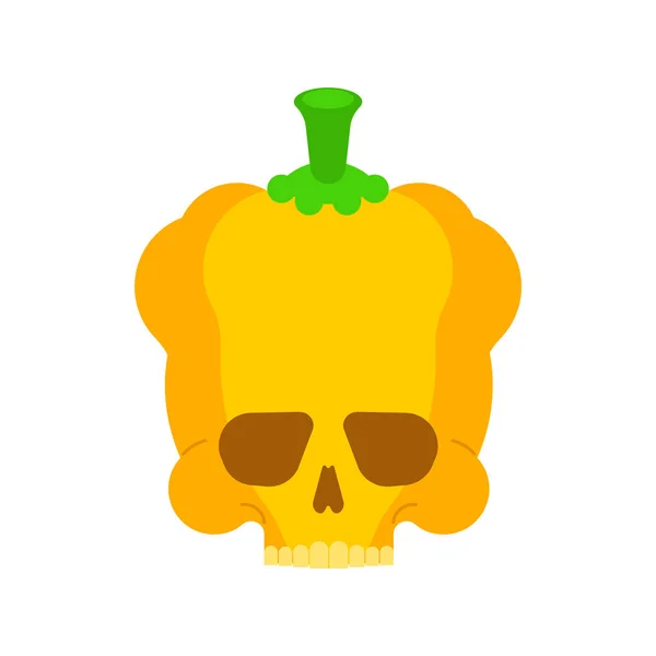 Skull Bell Pepper Isolated Deadly Scary Vegetable Vector Illustration — Vetor de Stock