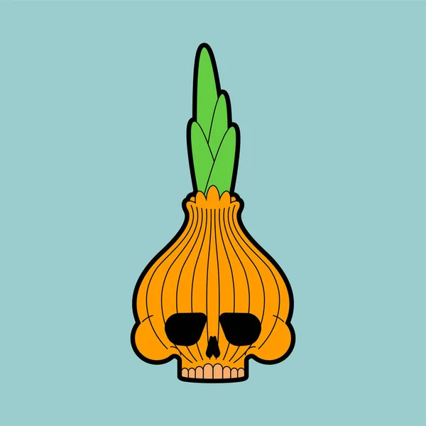 Oignon Crâne Isolé Oignons Bulbes Squelette Illustration Vectorielle Légumes Terrifiante — Image vectorielle