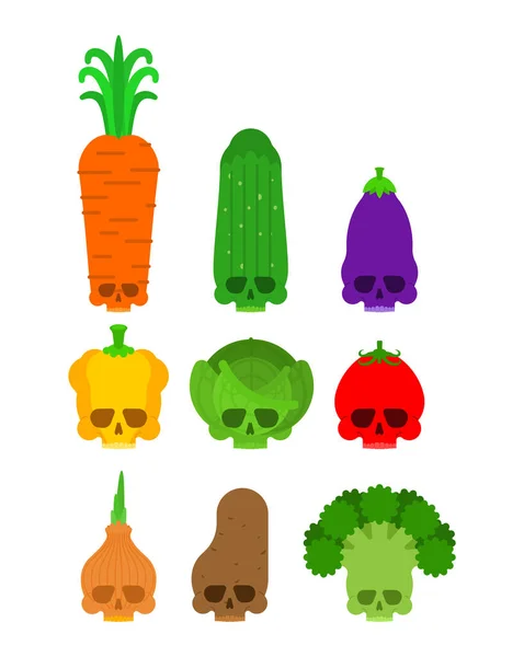 Skull Vegetables Set Deadly Scary Vegetable Vector Illustration — Vetor de Stock