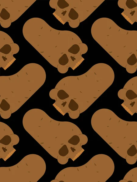 Totenkopf Kartoffelmuster Nahtlos Kartoffelskelett Hintergrund Tödlich Beängstigende Vektortextur — Stockvektor