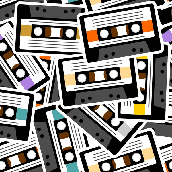 Retro Cassette Pattern Seamless Boombox Cassette Tape Recorder Background —  Vetores de Stock