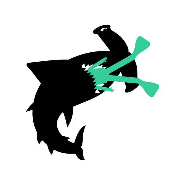 Hammerhead Shark Diver Marine Predator Ate Frogman Death Diver Fish — Stok Vektör