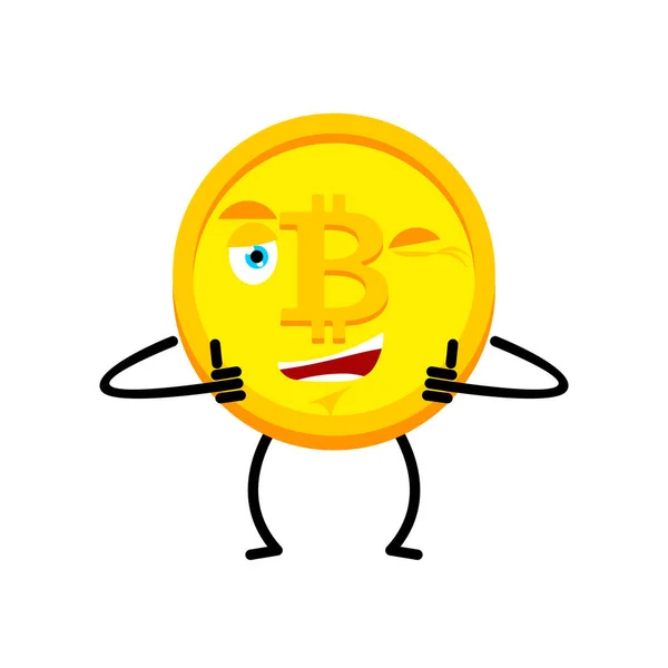 Bitcoin Thumbs Winks Cryptocurrency Happy Emoji Joyful Vector Illustration — 스톡 벡터