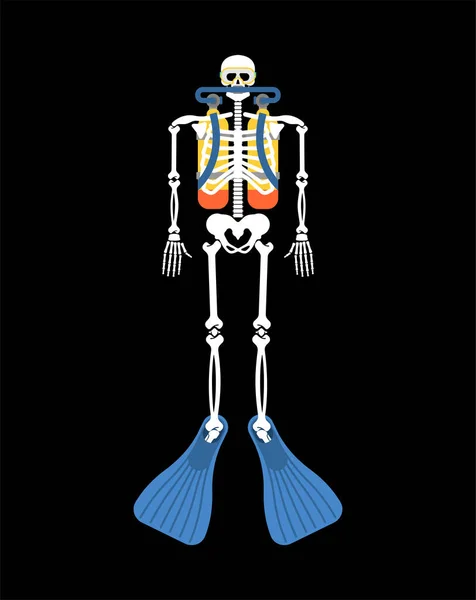 Esqueleto Mergulhador Isolado Crânio Sapo Ilustração Vetorial — Vetor de Stock