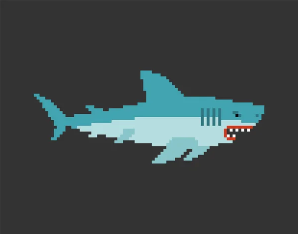 Haifischpixelkunst Meeresräuber 8Bit Große Räuberische Meeresfische Vektorillustration — Stockvektor