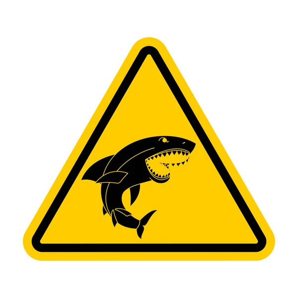 Atención Tiburón Precaución Depredador Marino Señal Carretera Triángulo Amarillo — Vector de stock