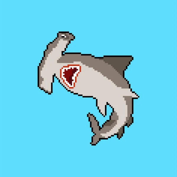 Hammerhead Shark Pixel Art Martillo Pescado Bits Ilustración Del Vector — Vector de stock