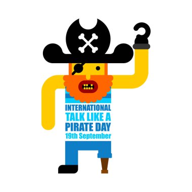 Uluslararası Konuşma Korsan Günü gibi. Korsan konuşmaları ve kelimeler. Tatil vektör illüstrasyonu