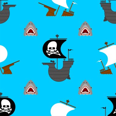Korsan gemisi ve köpekbalığı desenleri kusursuz. arkaplan