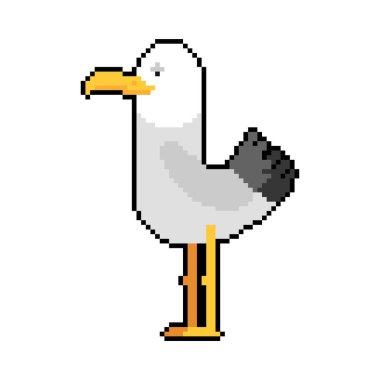 Martı pikseli. Martı 8 bit. Deniz kuşu pikselli vektör çizimi. 