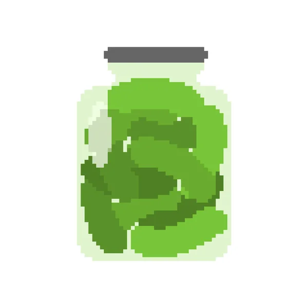 Pickled Cucumbers Jar Pixel Art Bit Illustration — Stock Vector