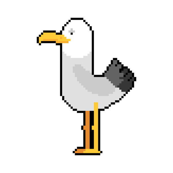 Пиксельный рисунок чайки. Чайка 8 бит. Пикселированная векторная иллюстрация морских птиц. 