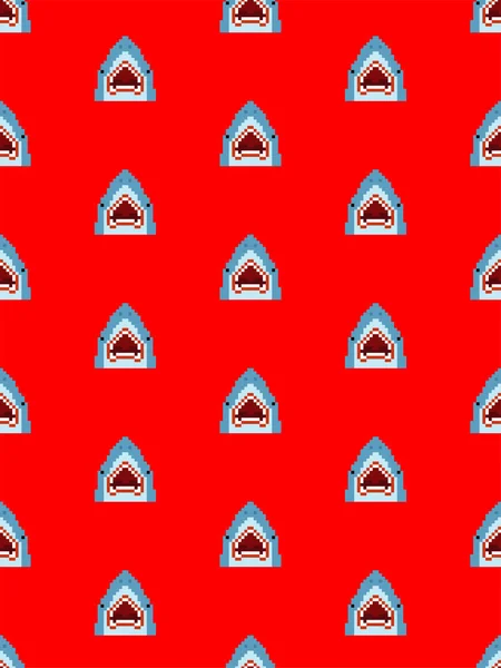Shark Pixel Art Muster Nahtlos Bit Unterwasser Raubtier Pixeligen Hintergrund — Stockvektor