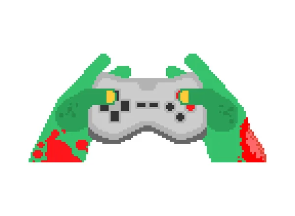 Zombie Hands Joystick Pixel Art Bit Zombie Plays Gamepad — Stock Vector