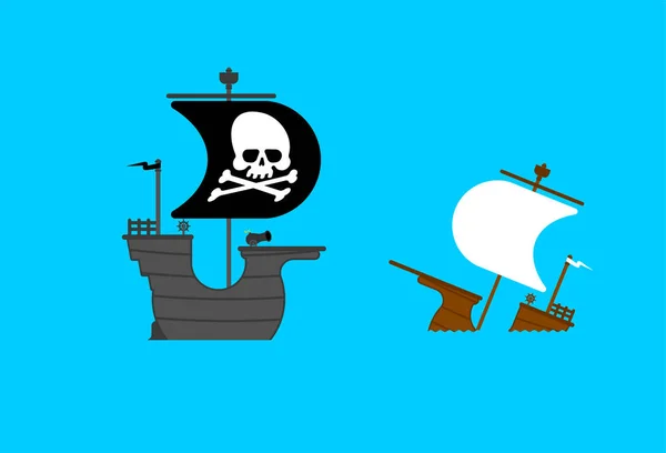 Pirátská Loď Sestřelila Loď Vektorová Ilustrace — Stockový vektor