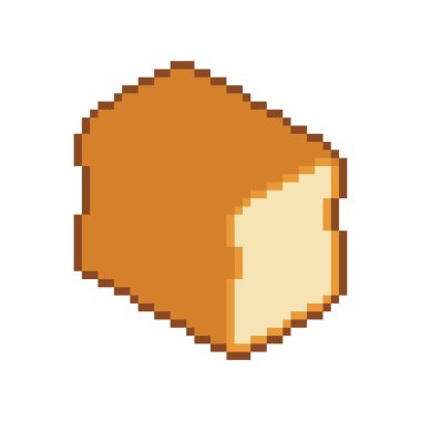 Dilimlenmiş ekmek pikseli. Pixelated Food rooty. 8 bit vektör illüstrasyonu