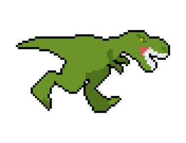 Dinozor tyrannosaurus rex piksel sanatı. Pikselleşmiş T-rex, yırtıcı kertenkeledir. 8 bit Tarih Öncesi Dino