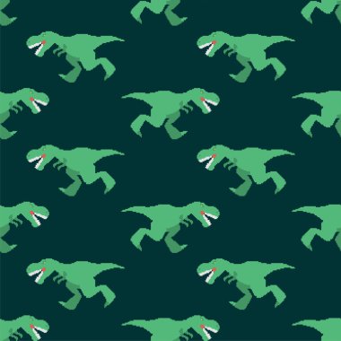 Dinozor tyrannosaurus rex piksel sanat deseni pürüzsüz. Pikselleştirilmiş T-rex, yırtıcı kertenkele arka planıdır. 8 bit tarih öncesi dinozor süsü. Bebek kumaşı dokusu
