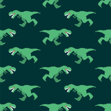 Dinosaur tyrannosaurus rex pixel art pattern seamless. Pixelated T-rex is predator lizard background. 8 bit Prehistoric dino ornament. Baby fabric texture clipart