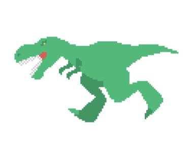 Dinozor tyrannosaurus rex piksel sanatı. Pikselleşmiş T-rex, yırtıcı kertenkeledir. 8 bit Tarih Öncesi Dino