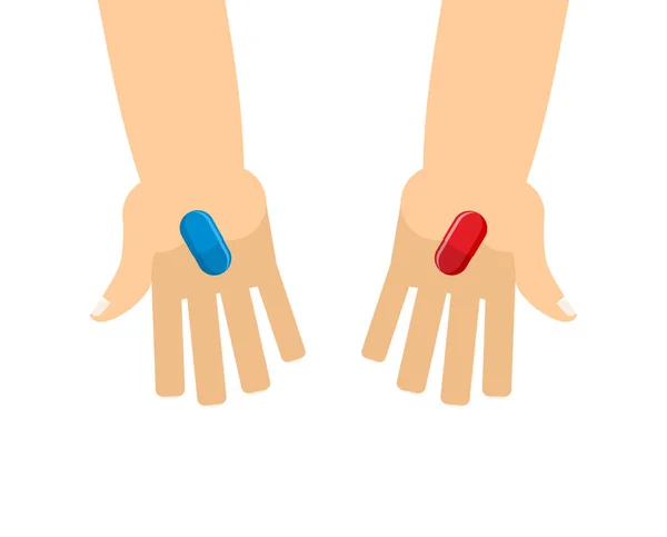 Red Blue Pill Hand Choosing Tablet — Stock Vector