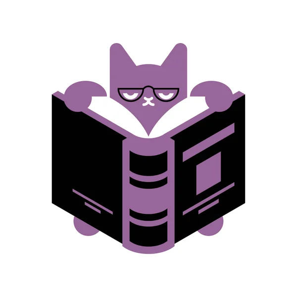 Cat Está Leyendo Libro Lector Gatitos Libro Símbolo Amantes — Vector de stock