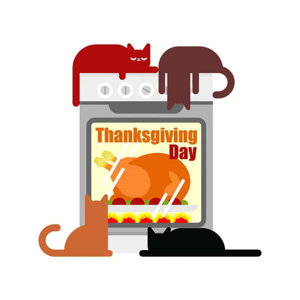 Jour Thanksgiving Dinde Four Cuisine Préparation Dîner Thanksgiving Famille Nourriture — Image vectorielle