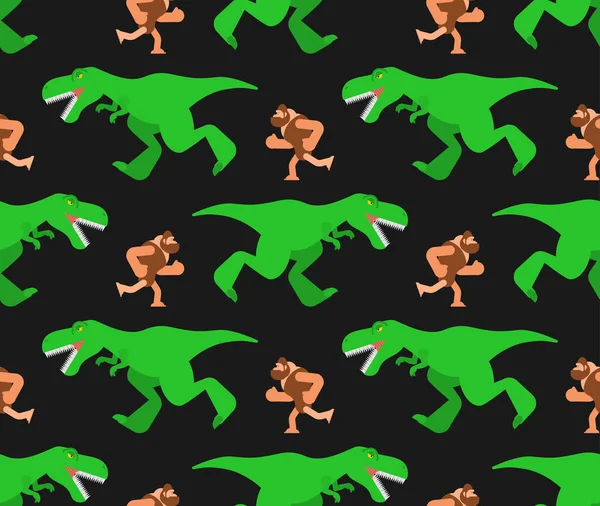 Dinosaurus Pravěký Člověk Vzor Bezproblémové Rex Starověký Muž Pozadí — Stockový vektor