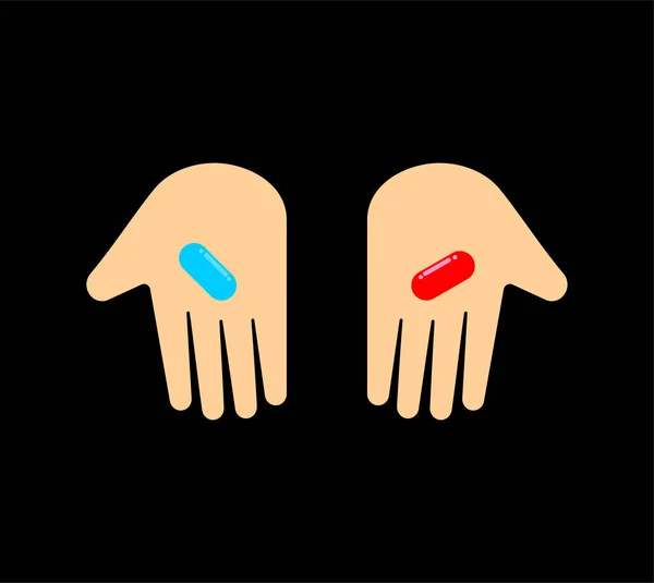 Red Blue Pill Hand Choosing Tablet — Stock Vector