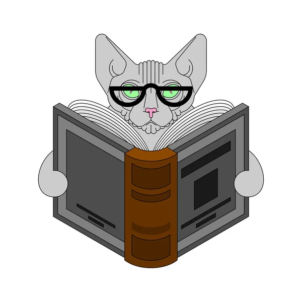 Kočka Čte Knihu Kotě Reader Symbol Milovníků Knih — Stockový vektor