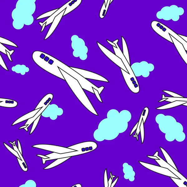 Sfondo senza soluzione di continuità cielo e vektonyj, aerei dei cartoni animati, nuvole, 23 febbraio — Vettoriale Stock