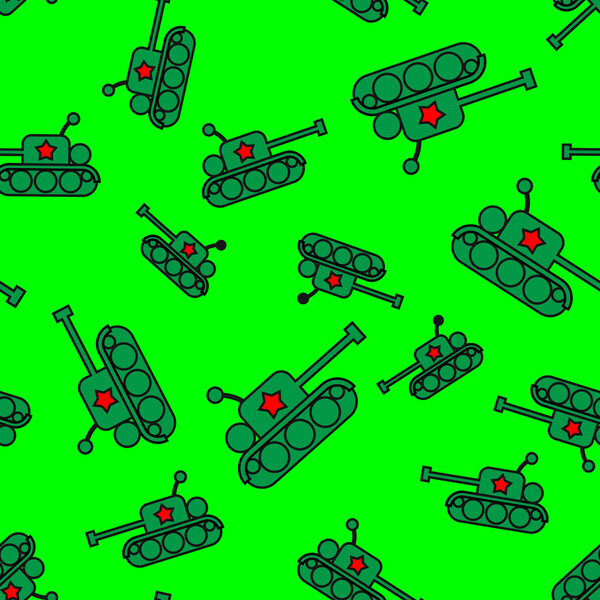 Seamless vector pattern, a cartoon military tank, 23 February