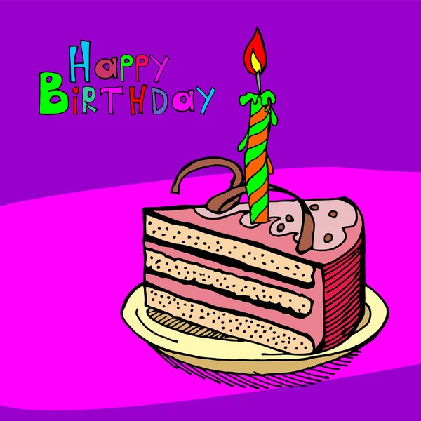 Χαριτωμένο χαρούμενα γενέθλια τούρτα κερί κάρτα. Vector εικονογράφηση — Διανυσματικό Αρχείο
