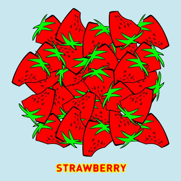 Strawberry vektor, gunung banyak buah matang, kartun buah ceria, - Stok Vektor