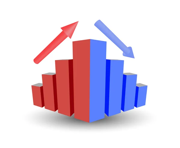 Gráfico de negocios con crecimiento, flecha hacia arriba, flecha hacia abajo, levantamiento de ventas, financiación de la recesión, gráficos vectoriales — Vector de stock