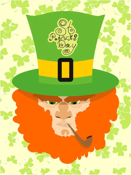 카드 St. Patrick의 하루입니다. 요정의 초상화입니다. 배경 St. Patrick의 하루입니다. 파이프, 토끼풀, 동전 수염된 세 남자. 긴 수염 — 스톡 벡터