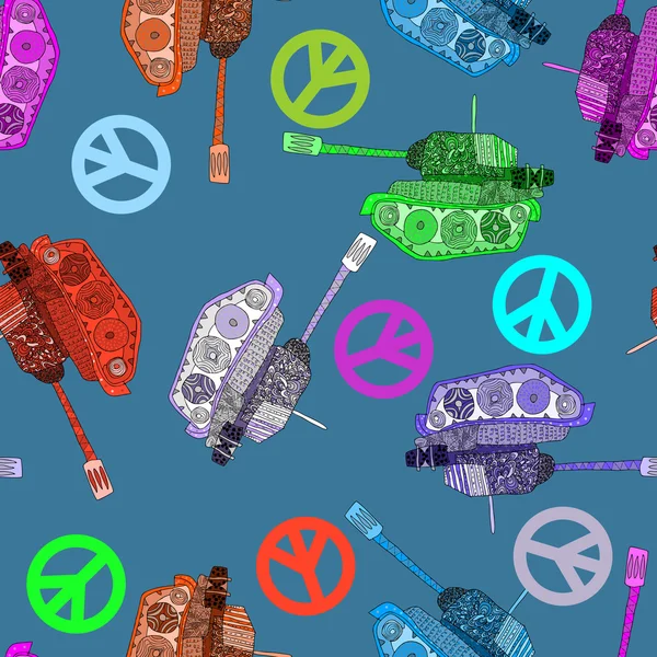 No war, seamless pattern. hippie background. world peace — Stock Vector