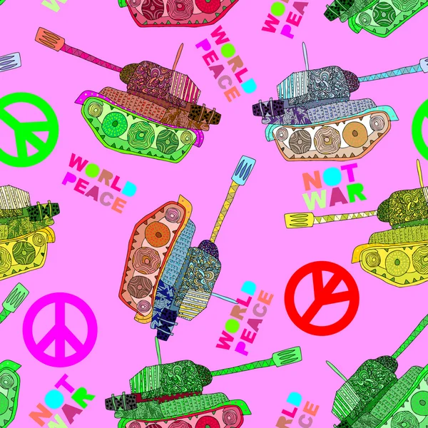 Inget krig, sömlösa mönster. hippie bakgrund. fred i världen — Stock vektor
