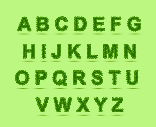 Groene bladeren lettertype, st. patrick dag, klaver lettertype, — Stockvector