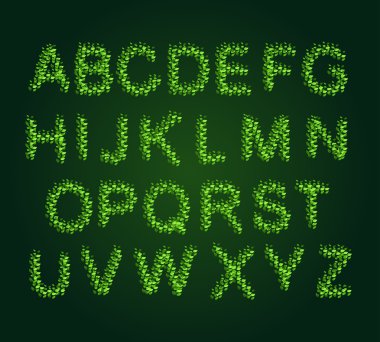 Eko alfabe. Yaprakları yazı tipi yeşil. ağacın yaprakları gelen mektuplar